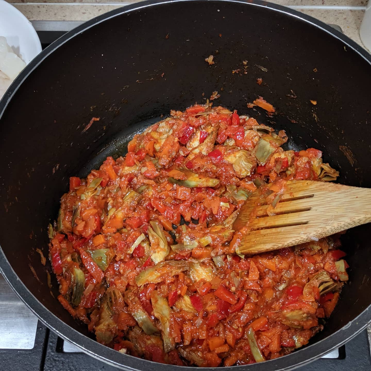 Arroz con bacalao y alcachofas