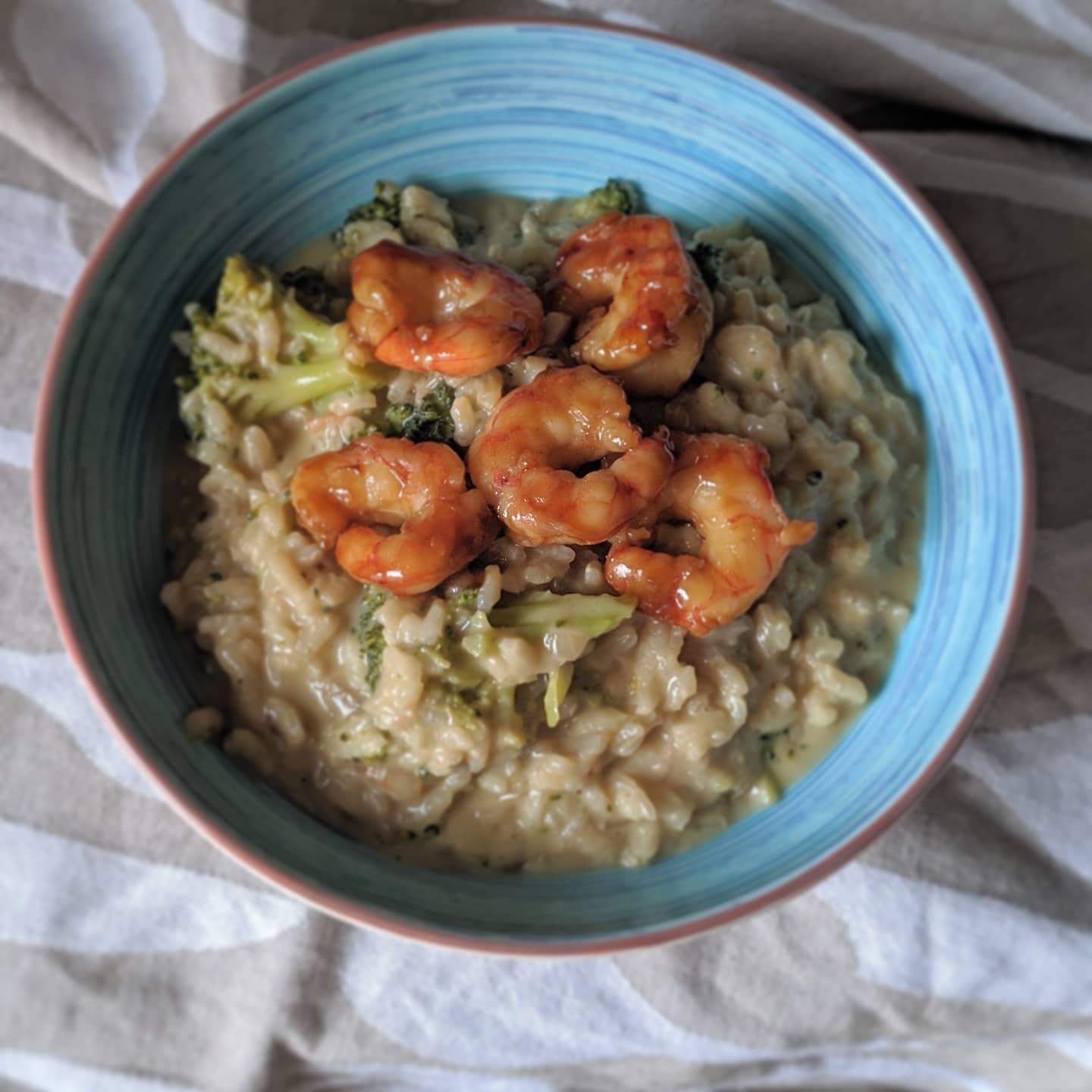 Risotto cremoso de brocoli con gambón teriyaki